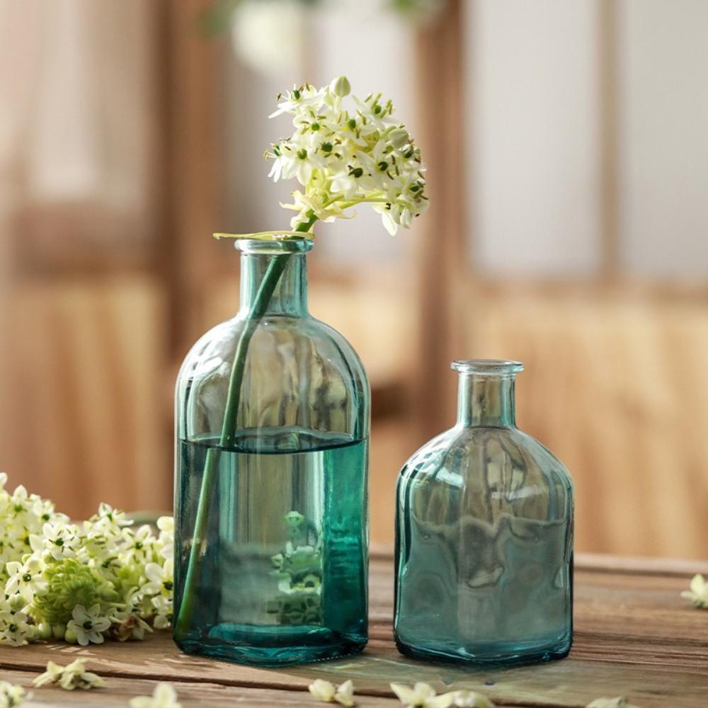 6Pcs Transparent Colored Glass Vase Hydroponic Plant Flower Bottle Nordic Style Living Room Home Office Desktop Decoration