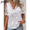 Women's Fashion Casual Solid Color Print V-Neck Short Sleeve Blouses & Shirts