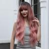 EASIHAIR Long Pink Ombre Wavy Synthetic Wigs with Bangs Natural Wave Hair Wigs for Women Cosplay Daily Wigs Heat Resistant Fiber