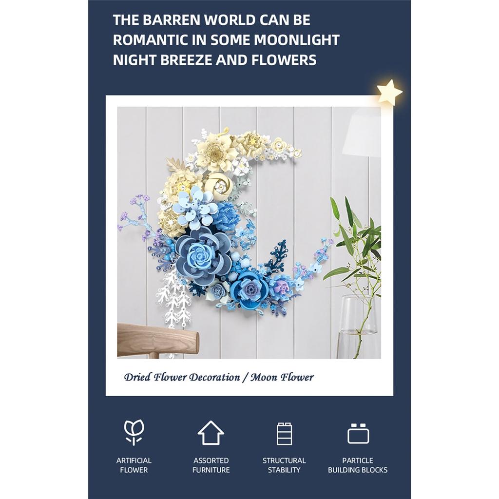 Creative Expert Eternal Moon Flowers Building Blocks Home Decoration Wall Hanging Rose Bouquet DIY Bricks Girls Valentine Gifts