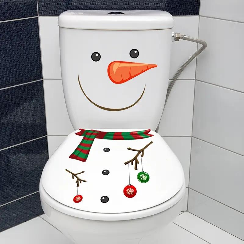 Weihnachts Schneemann Toilettenaufkleber Cartoon PVC Selbstklebend Badezimmer Dekoration Wandaufkleber für Toiletten Deko