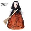 Retro Witch Figurine Halloween Kitchen Doll, Small Statue with Broom, Black And Orange Doll Tabletop Party Decoration for Table Fireplace Holiday Home