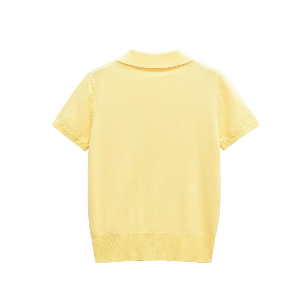 2025 Spring Women's POLO Collar Short-Sleeve Knit Pullover with Pocket