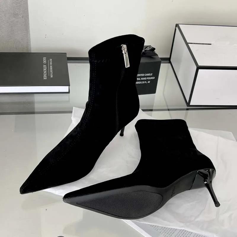 Fashion Elegant Thin-Heel Pointed-Toe Ankle Boots for Women Fashion Spring/Fall Side-Zip Faux Suede Boots Sexy Comfortable Modern Boots