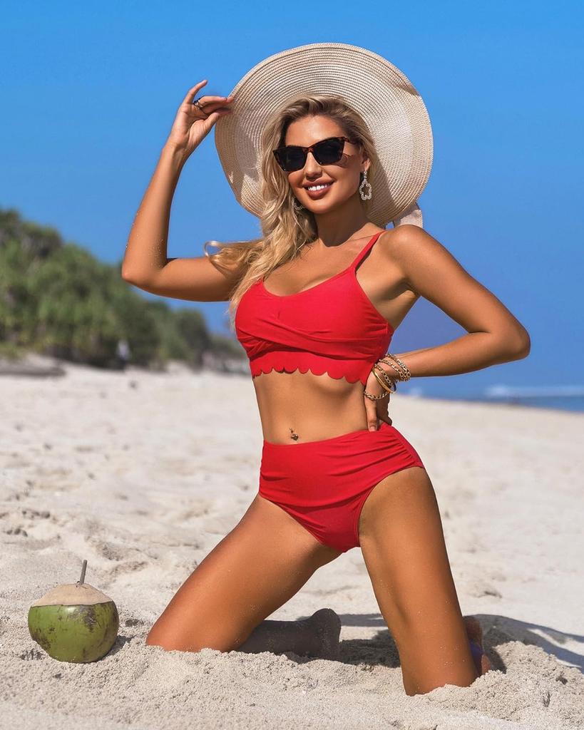 Bikini Da Donna Push Up Taglia Grande Costume Vacanza Controllo Della Pancia Top E Mutandine Bikini Set Cucito Reggiseno Imbottito Classico Regolabile Halter Triangolo, Arancione, S