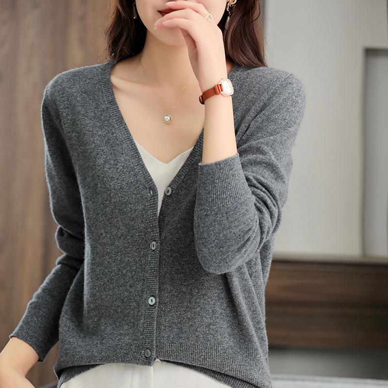 Autumn/Winter '23 Women's Korean V-Neck Pure Wool Cardigan Sweater