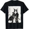 Samurai Cat Tee Vintage Ukiyo-e Warrior Art Graphic Cat Art T-Shirt Tshirt Haikyuu Graphic Tees Women's T-shirts Y2k Tops 82972