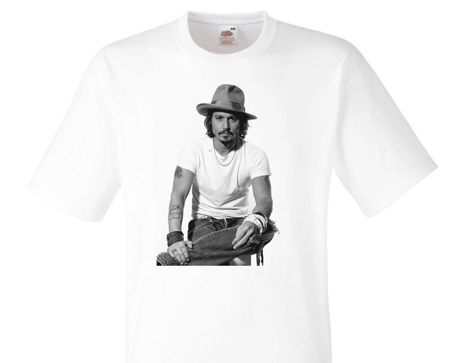 Johnny Depp - White Fun 100% Cotton T-shirt Mens Tees Top -011- M