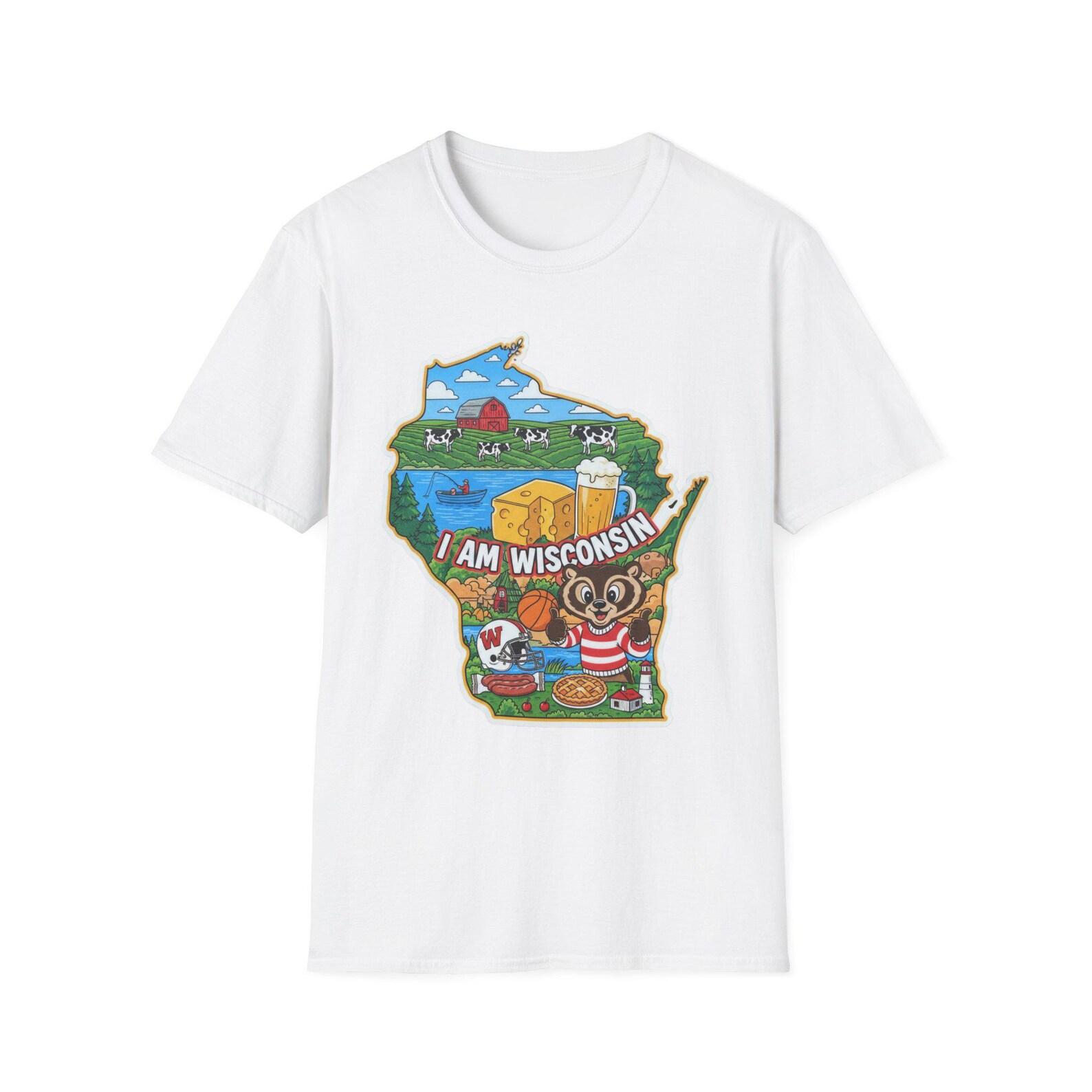 I Am Wisconsin state map T-Shirt | Cheese, Dairy Farm, Badger Mascot S