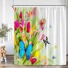 Flower Butterfly Shower Curtain Pink Purple Flowering Plant Art Bathroom Decorations Shower Curtain with Hook