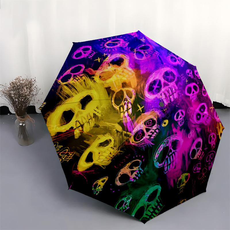 1pc Colorful Skulls Pattern Umbrella with Plastic Handle,Suitable for All Seasons Home Travel Outdoor UmbrellaDD1604