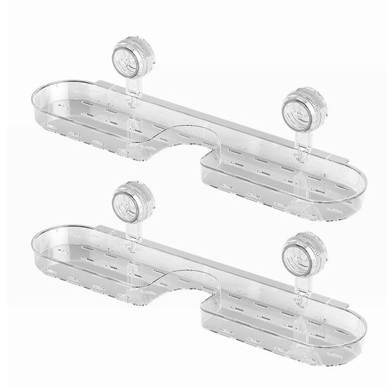 2Pcs Suction Cup Storage Holder Shower Shelf Strong Load-bearing Hollow Structure Design Bathroom Multi-Function Organizer