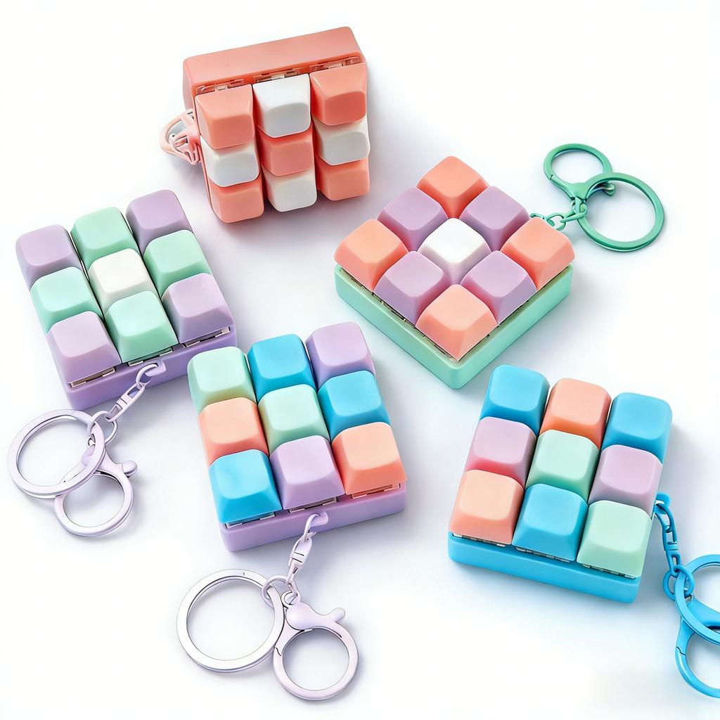 9-Key Tetris Fidget Keyboard Keychain Pressing Key Keychain Adult Stress-Relieving Finger Keyboard Key Chain Anxiety Relief Toy