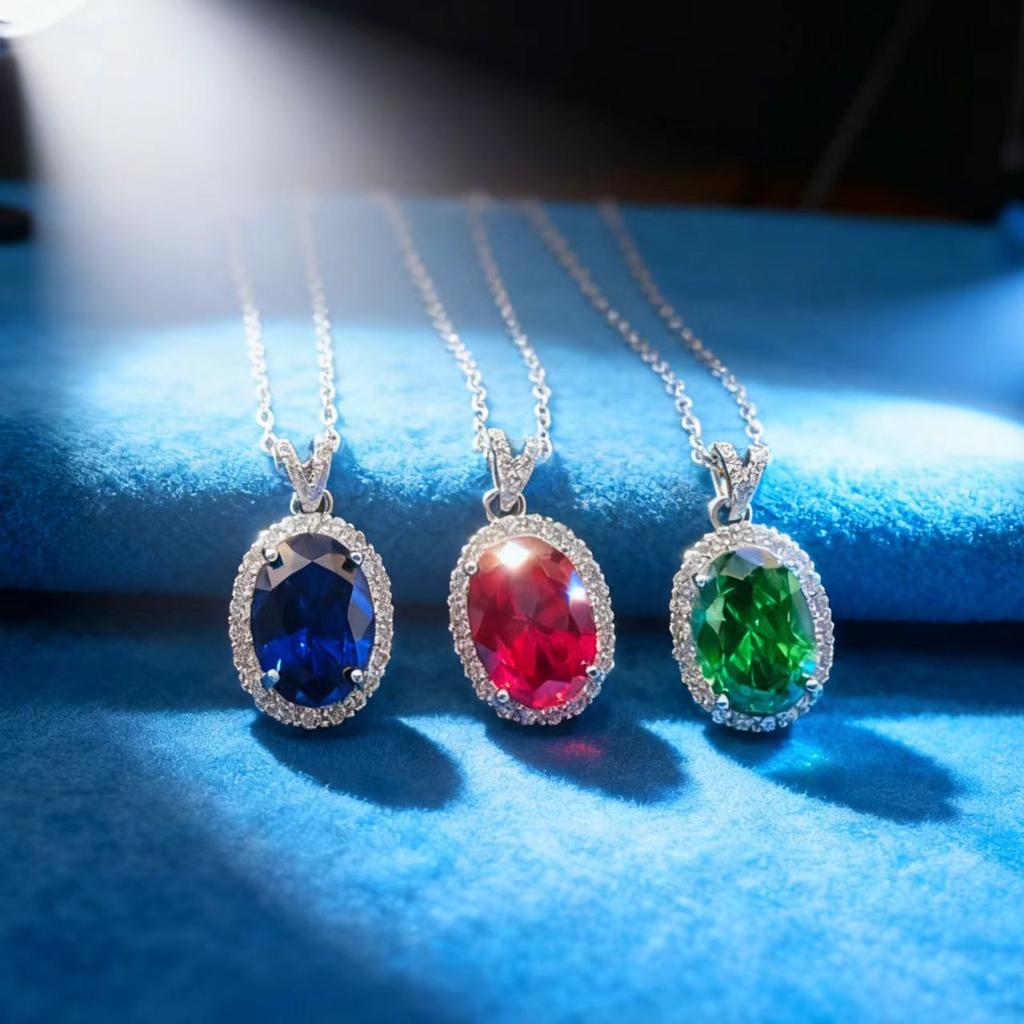Premium Imitation Pigeon Egg Sapphire Full Diamond Necklace Jewelry Fashion 10 * 14 Oval Emerald Pendant