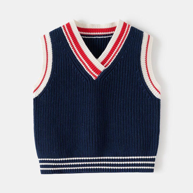 Children's Pullover Sweater for Spring and Autumn, Boys' Pure Cotton Sleeveless Vest, Baby Boy's V-Neck Knitted Vest