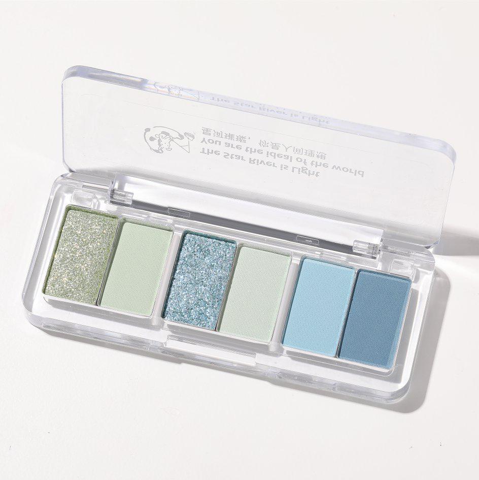 JADED Vashda: Lively Six-Color Eyeshadow Palette - Dopamine Cool Blue-Green & Pink Tones, Portable with Mirror