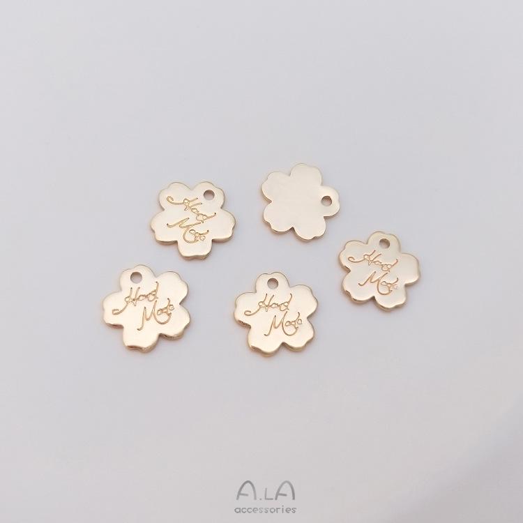 14K Gold-Filled Flower Engraved Heart & Rectangle Pendant Charm for DIY Jewelry