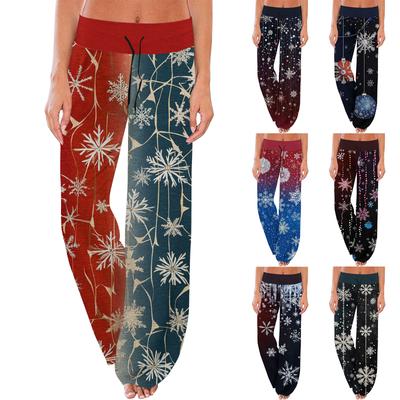 Women's Fashion Casual Comfortable Pajama Pants Christmas Print Drawstring Wide Leg Pants