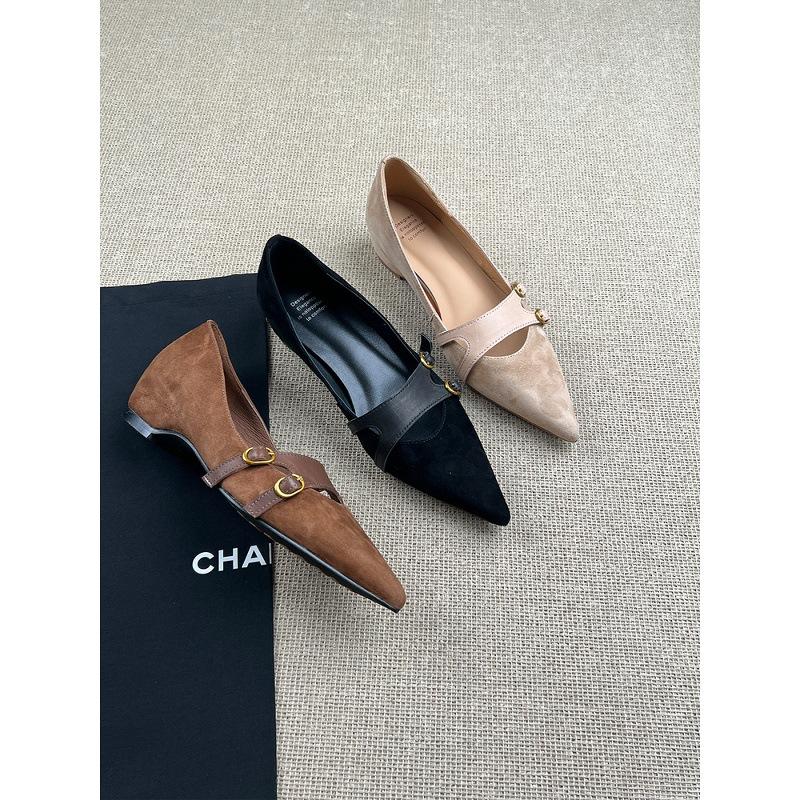 Sheepskin~ inner height increase 4cm genuine leather pointed tip temperament shallow mouth single shoes women's 2025 autumn new flip fur Mary Jane