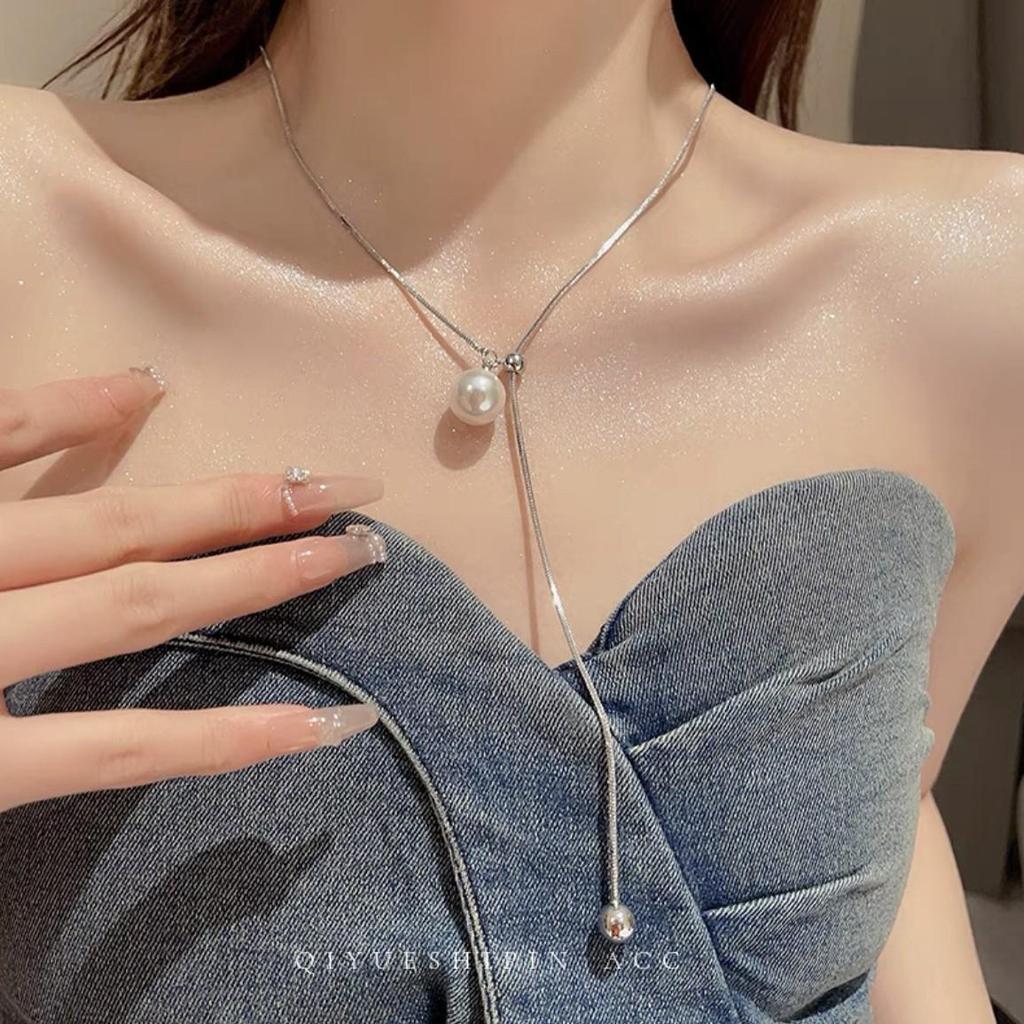Korean Titanium Steel Pull-out Necklace - Light Luxury Colorfast Sweater Chain for Autumn/Winter Fashion