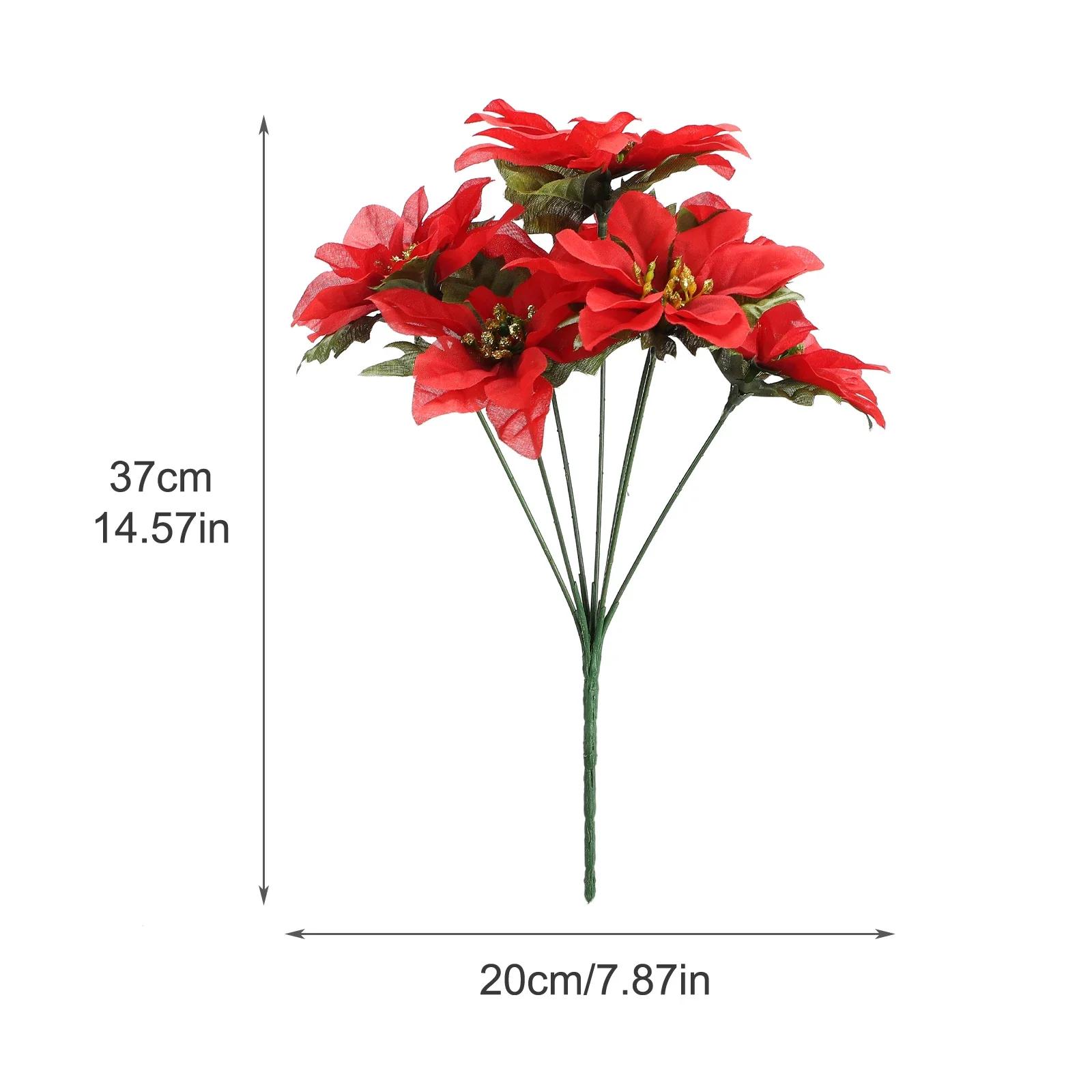 

7 Branches Handmade Artificial Poinsettia Christmas Tree Decoration Simulation Bouquet Flower Realistic Plant Wedding Home Decor червоний