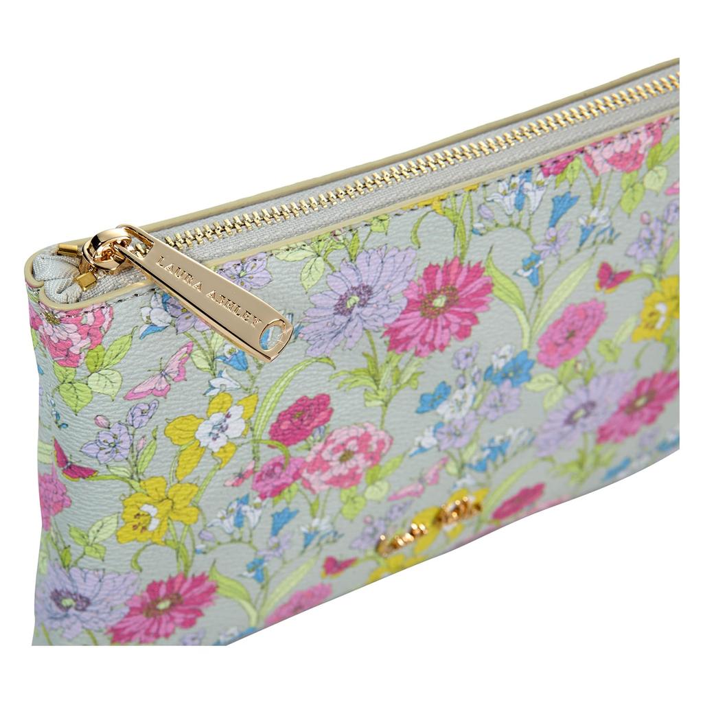 Laura Ashley Gilly Pouch, a cute and stylish accessory case for women, with a floral and botanical design, in elegant light gray.