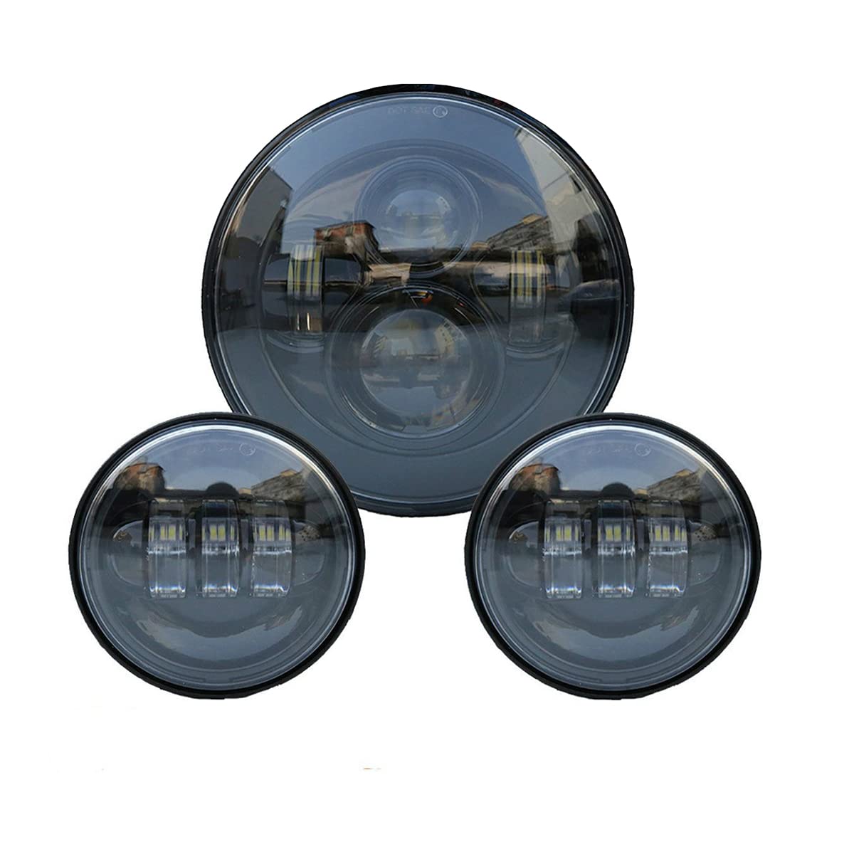 

Ranzek 7-inch Motorcycle Daymaker LED Headlight + Two 4-1/2 LED Fog Lights, Projector Lamps for Front Lighting (Black)