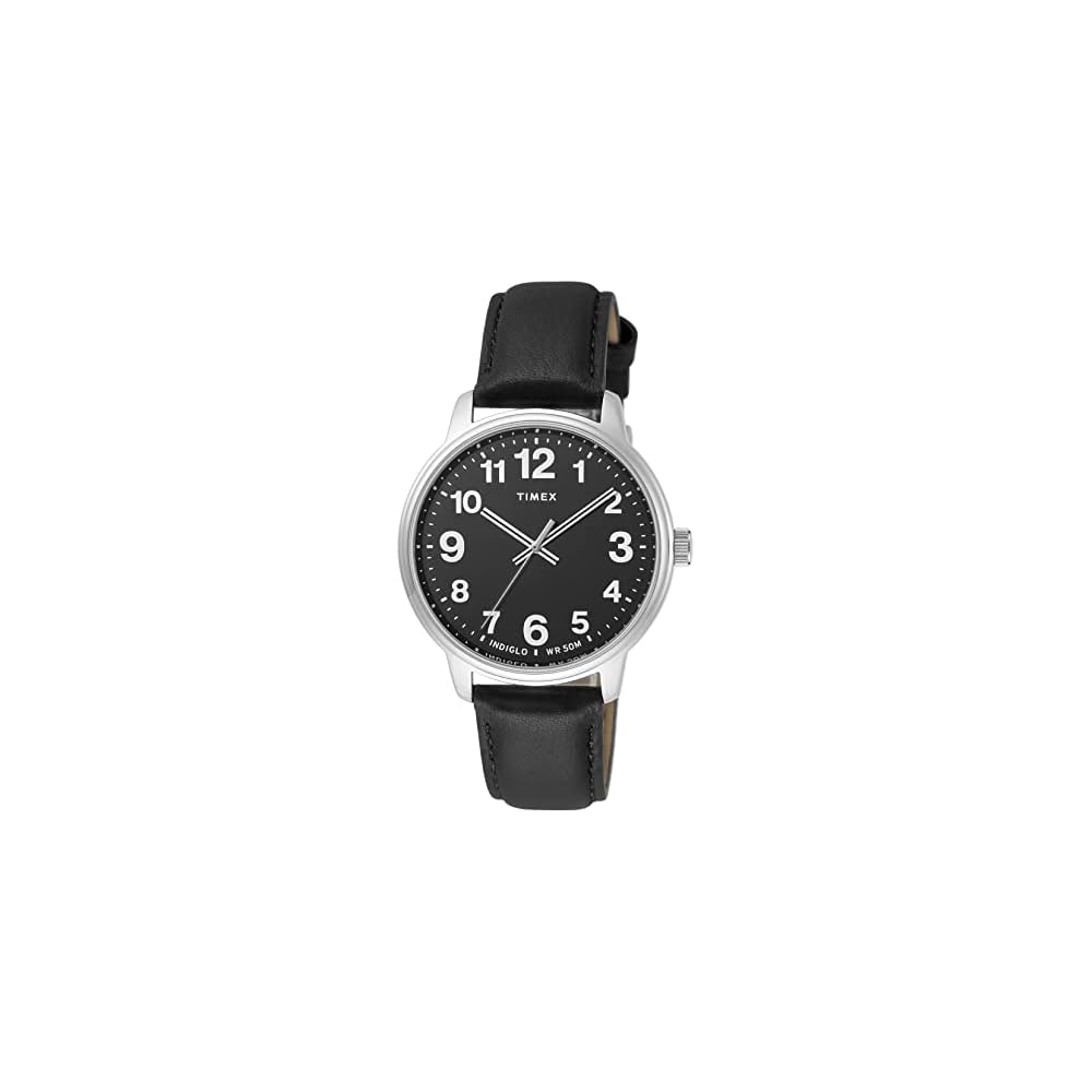 Timex Easy Reader Men s Watch Black Dial Brass Mineral Glass Quartz Calf Leather