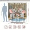Cute Baby Elephants Playing In Water Shower Curtain Waterproof Moisture Proof Privacy Protection Animal Design Cartoon Kids