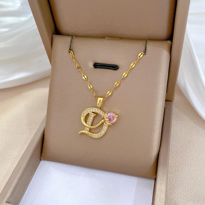 D-Shaped Flower Light Luxury Temperament Gorgeous Full Diamond Necklace Female Versatile Collarbone Chain Titanium Steel Chain