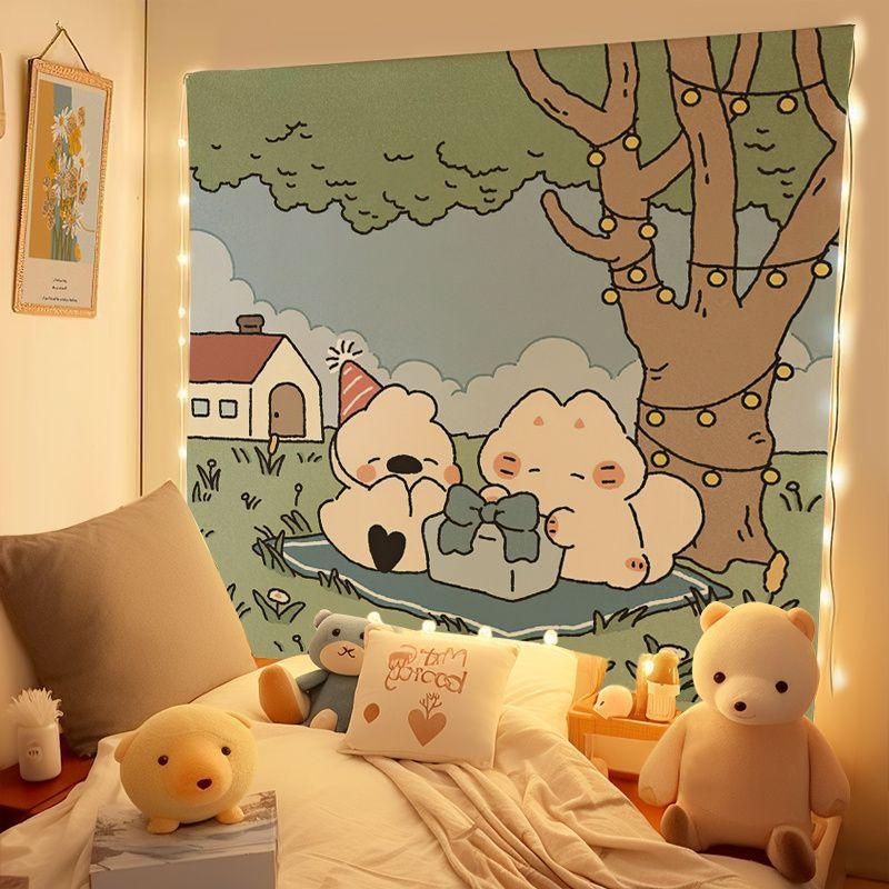 Cartoon Kitten Dessert Cake Tapestry Wall Decoration Living Room Background Wall Room Decoration Home Decoration