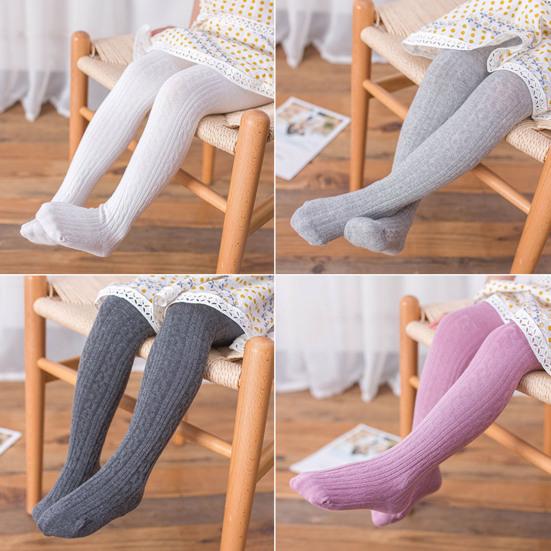 2-12 Y Elastic Waist Premium Cotton Girls Pantyhose Ultra Soft Solid Color Twist Pattern Kids Leggings for Daily Wear