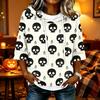 Women's Halloween Printed Hoodie Loose Fit Three-Quarter Sleeve Casual Top