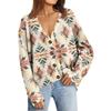 Women's Fashion Long Sleeve Christmas Print V-Neck Button Loose Cardigan Top