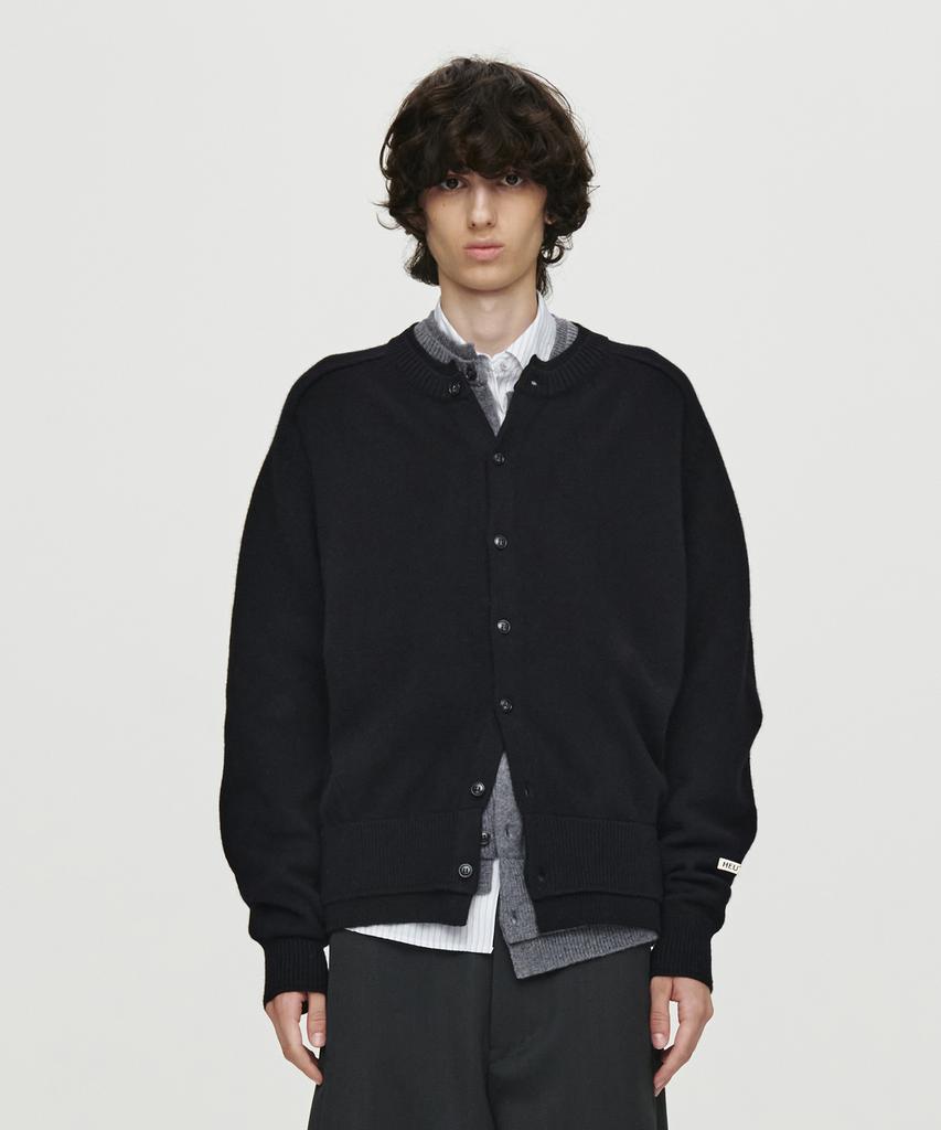 Heute Double Rib Crop Knit Cardigan (Black)