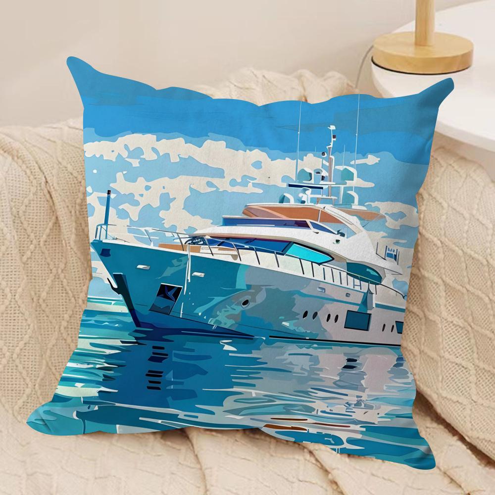 Classic Ships Cushion Cover Soft Plush Fabric Double-Sided Printed Cushion Covers for All Seasons Home Decor