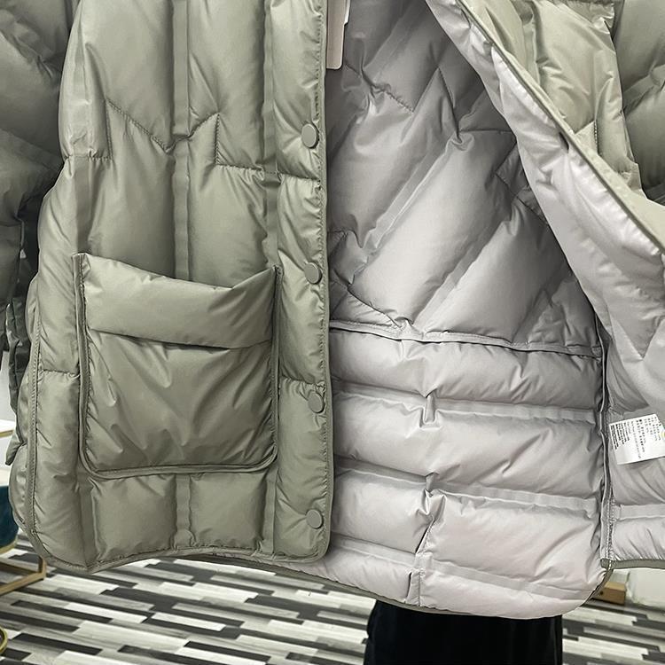 Women's Duck Down Jacket Light White Short Hooded Loose Straight Tube Coat Single Breasted Autumn Winter