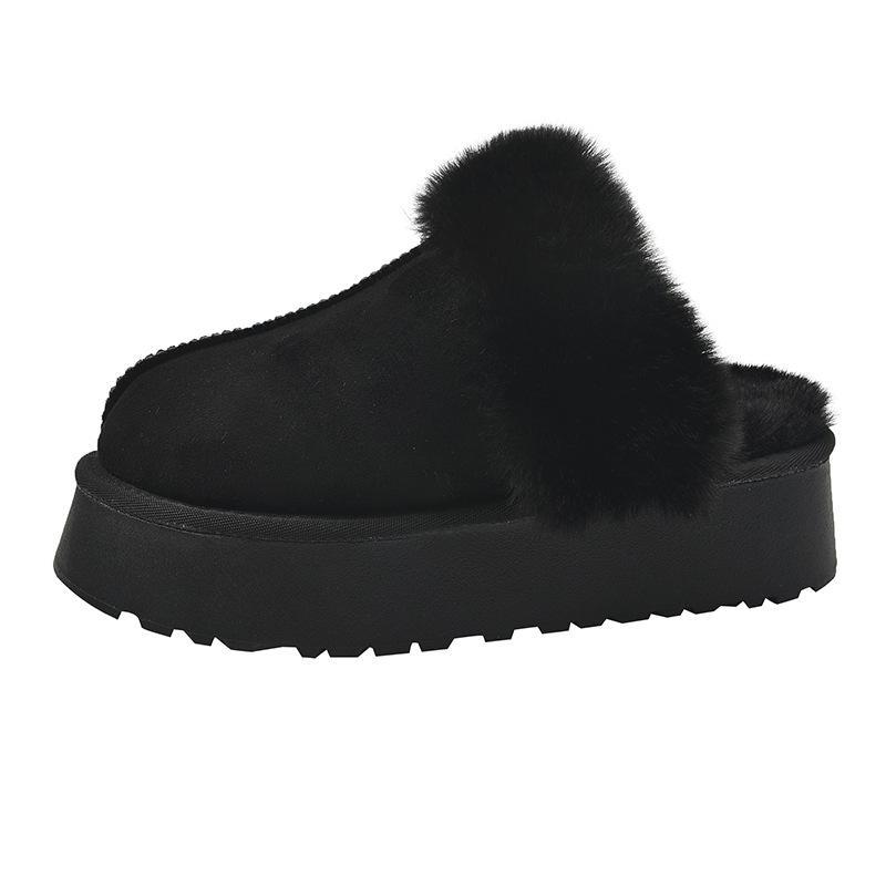Dámské retro kožešinové pantofle 2024: Útulné, s tlustou podrážkou, teplé, s krytou špičkou, perfektní pro venkovní nošení