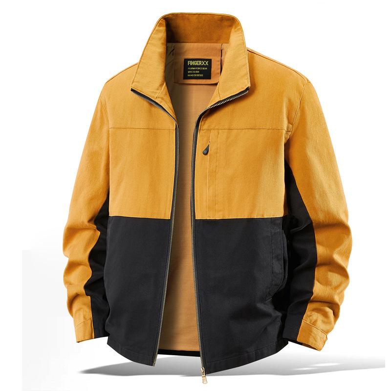 Trendy Plus Size Retro Color Block Workwear Jacket with Lapel
