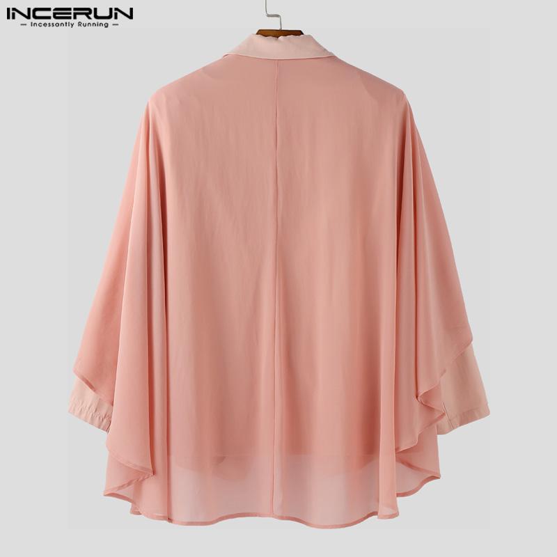 INCERUN Men Sets Lapel Long Sleeve Mesh Cloak Blazer Long Suit Pants Two Pieces Outfits