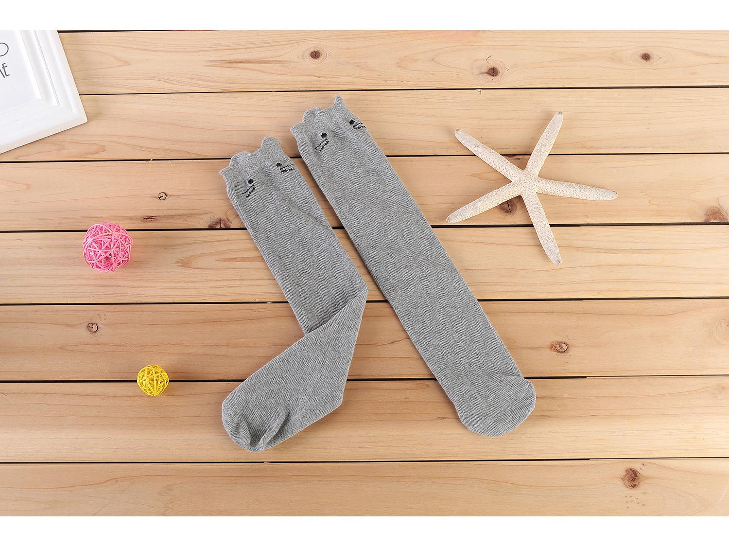 

Весняно-осінні 3D шкарпетки з котиками для дівчаток до середини і вище коліна, бавовняні в смужку One Size (Fits 3-12 Years) сірий колір