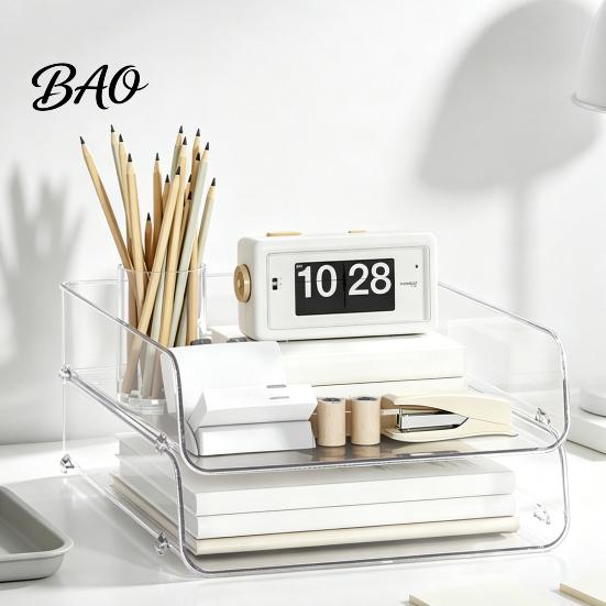 Multi Layer Desk Organizer Clear Acrylic File Tray, 1/2/3/4/5 Tier Paper Ducument Office Supply Storage Rack Box, Stackable Supplies Compact