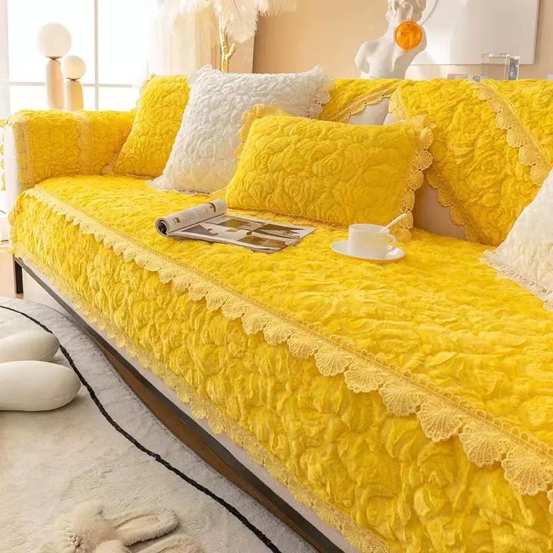 Winter Warm Soft Velvet Universal Sofa Cover Luxury Thick Plush Sofa Towel Sectional L-shaped Couch Cover Bay Window Mat