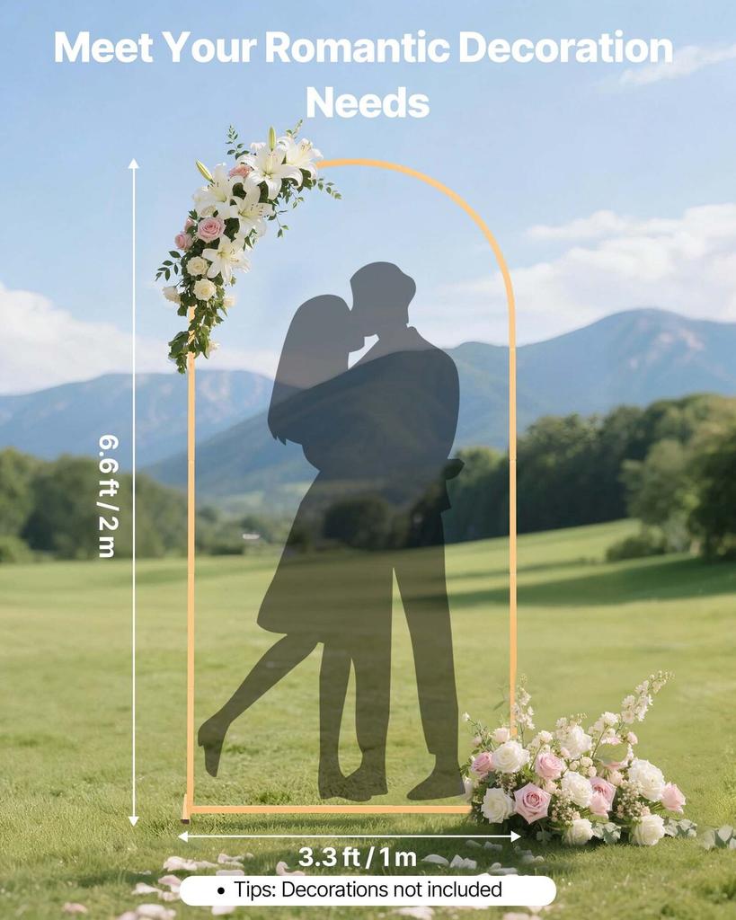 Arch Backdrop Stand, 2 x 1 m, Stable Structure, Easy Assembly, 1 Piece Gold Metal Arch Backdrop Stand for Wedding, Birthday Party, Graduation, Holiday