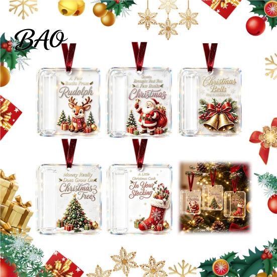 Festive Cash Gift Envelope 3 Pcs Christmas Ornament, Acrylic Money Holder for Cash, Clear Decorative Hanging Box Xmas Tree Decoration, Holiday