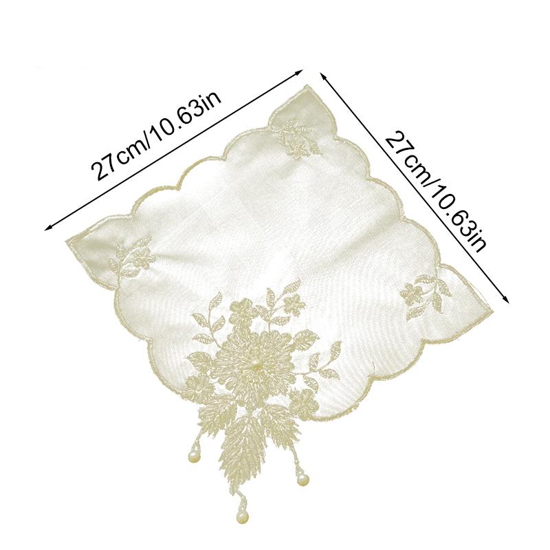 1Pc Embroidered Flowers Retro French Pearl Fresh Sweet Dust Cover Cloth Arts And Crafts Tea Table Mat Tablecloth