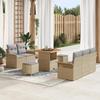 8-Piece Garden Sofa Set with Beige Cushions Poly Rattan Acacia, 2-Seater Garden Sofa with Storage & 3364027