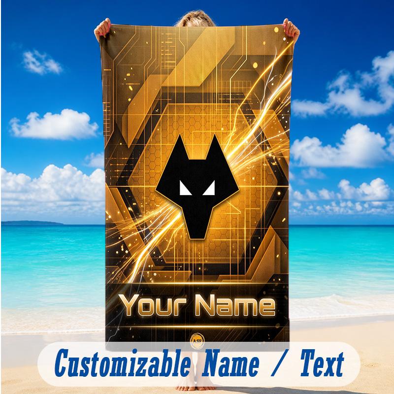 Strandtuch mit individuellem Namen und Text, Schnelltrocknendes großes Handtuch für Strand und ZuhauseWolverhampton Wanderers Fußball