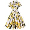 Hepburn-Inspired Floral Tie-Waist Dress with Lapel and Belt
