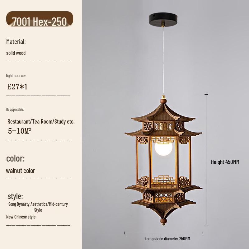Song Dynasty Aesthetic Lamp: Hexagonal Pavilion Chandelier for Tea Room or Zen Restaurant